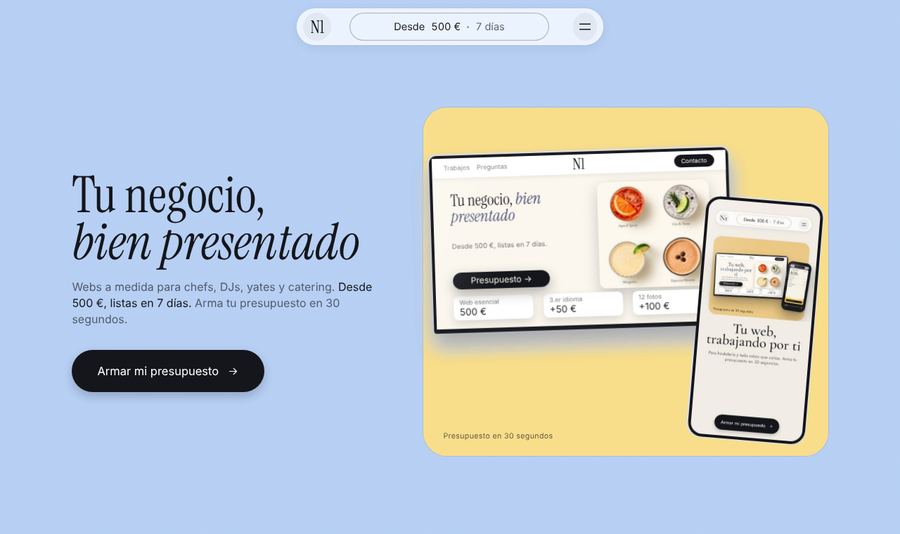 Web de N1 Studio con el configurador de presupuesto
